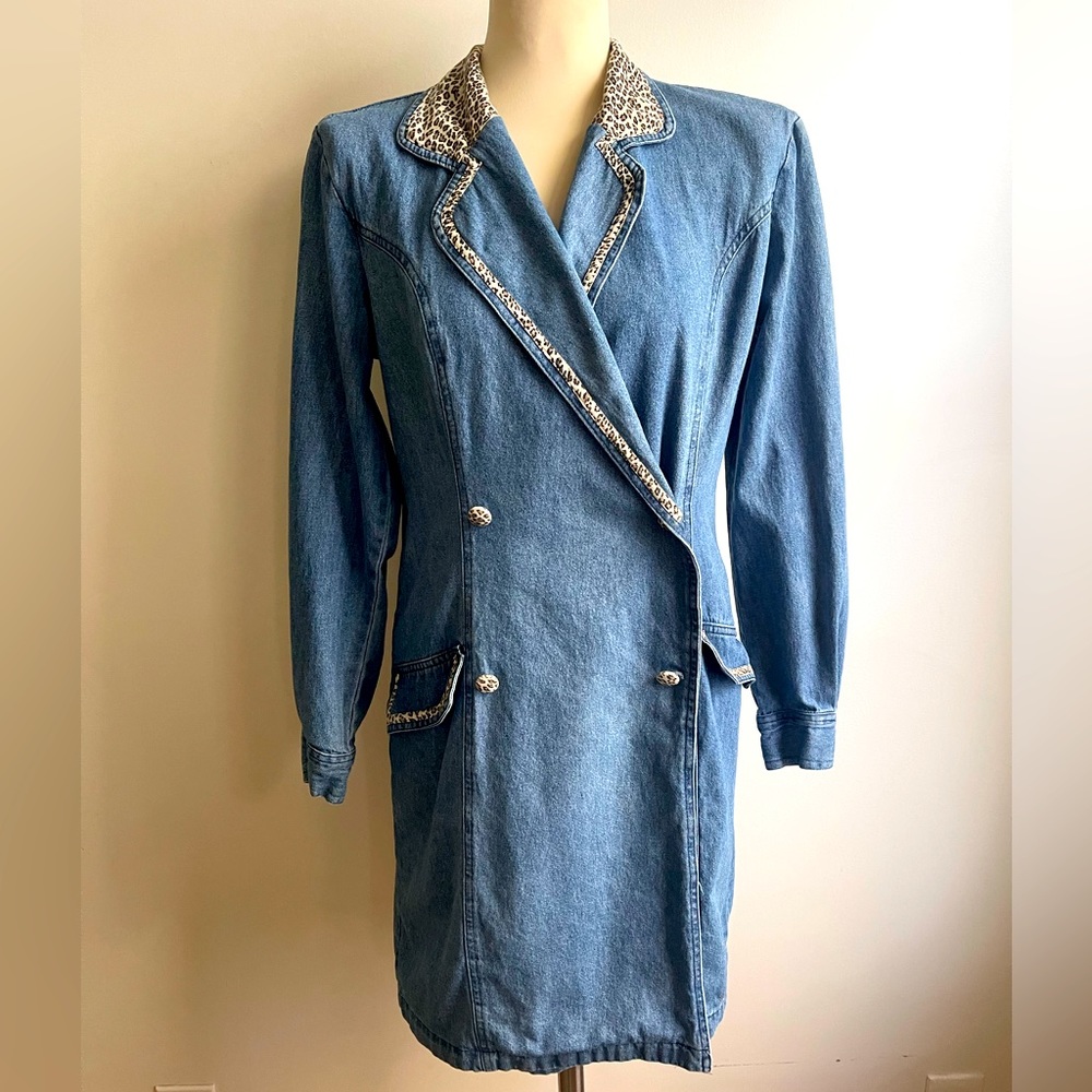 Vintage 90s D. Frank Denim Leopard Velvet Skort Romper Dress Shorts Jorts 12